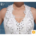 Beading Spaghetti strap magnifique robe de bal nuptiale blanche robe de mariée en dentelle